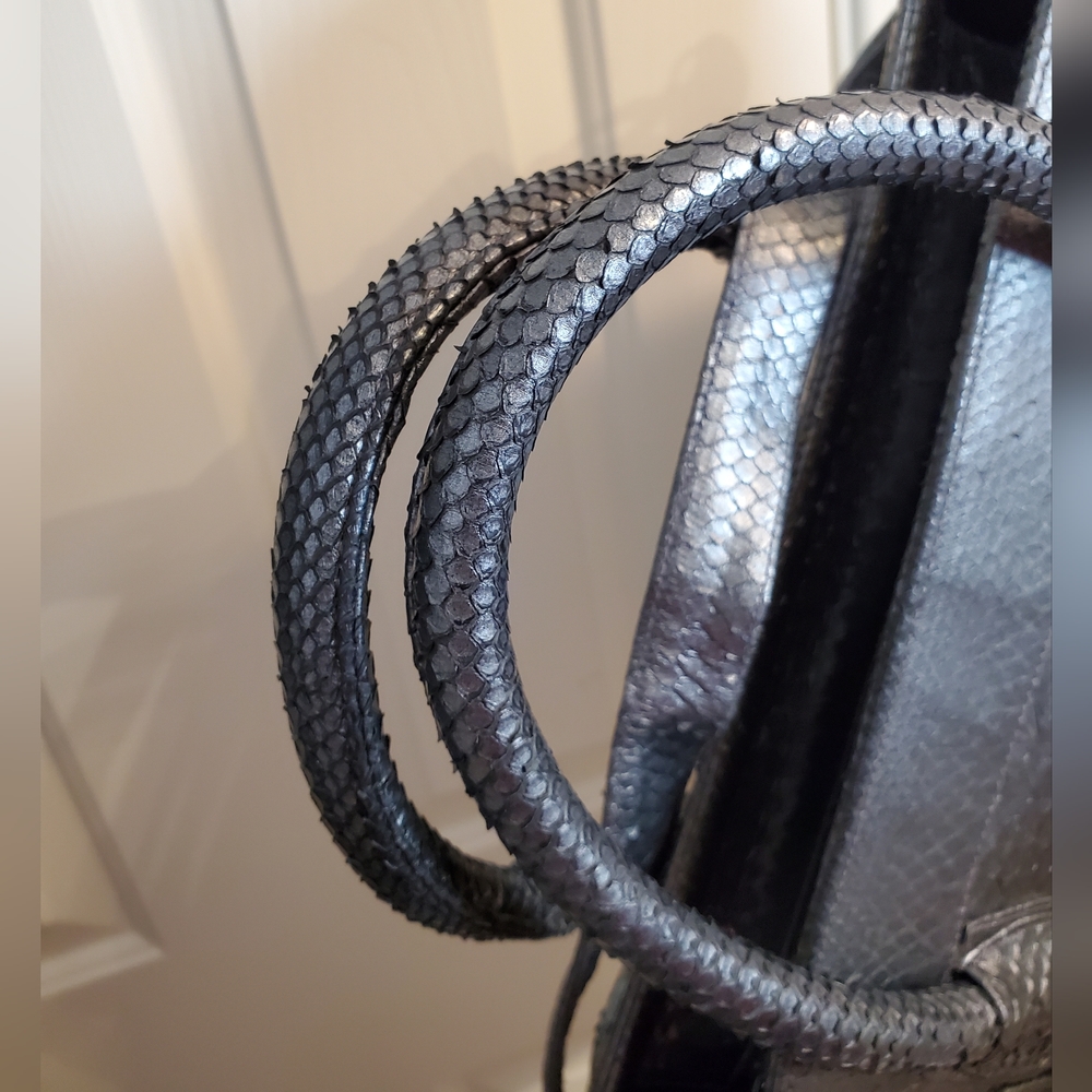 Genuine Python Metallic Gray Large Handbag - image 6